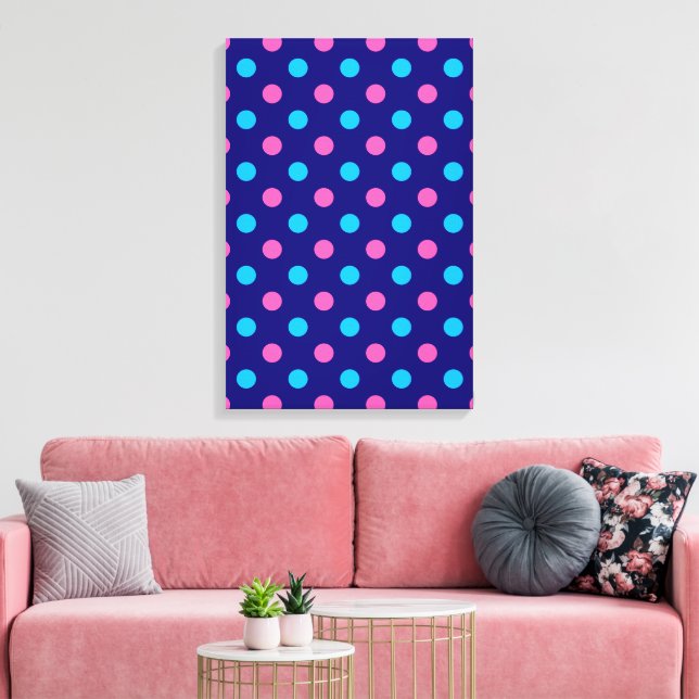 Blue Pink Cyan Polka Dot Pattern Canvas Print (Insitu(LivingRoom))