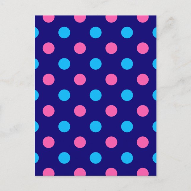 Blue Pink Cyan Polka Dot Pattern Postcard (Front)