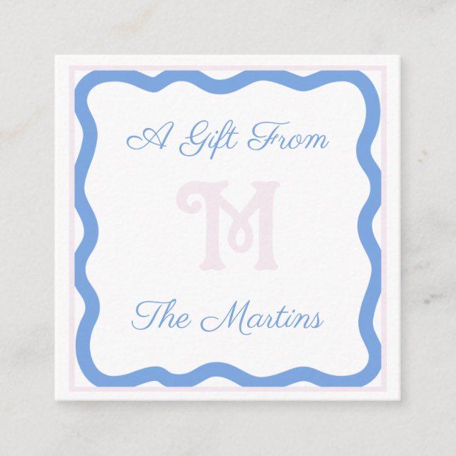 Blue/ Pink Dainty Bow 2.5" x 2.5" Enclosure Card (Front)