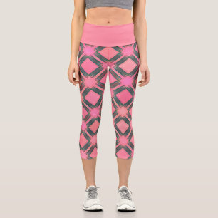 Blue Pink Diamond Geometric Stylish Pattern Capri Leggings