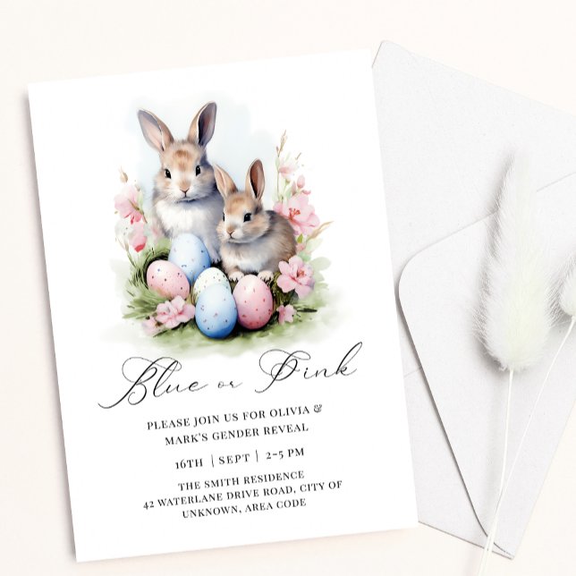 Blue Pink Easter Egg Bunny Rabbit Gender Reveal Invitation (Creator Uploaded)