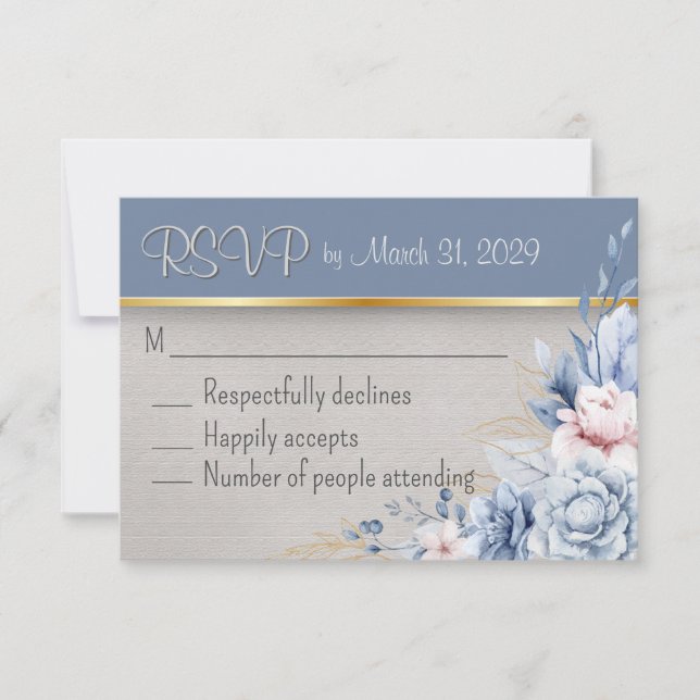 Blue & Pink Elegance Wedding RSVP Card (Front)