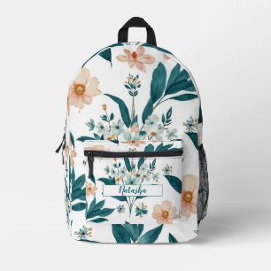 Blue Pink Elegant Watercolor Floral Spring Boho Printed Backpack