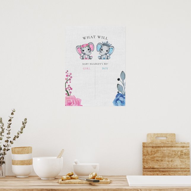 Blue & Pink Elephant Gender Reveal Voting Sign (Kitchen)