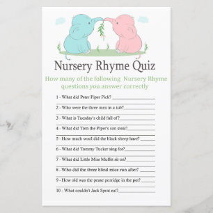 Blue Pink Elephant Nursery Rhyme Quiz baby shower 