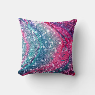 Blue & Pink Faux Glitter Throw Pillow