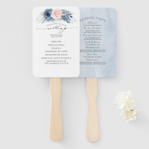 Blue Pink Floral Elegant Wedding Program Hand Fan