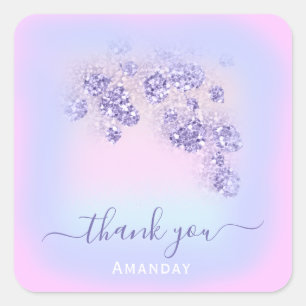 Blue Pink Floral Glitter SWEET16TH Holograph Square Sticker