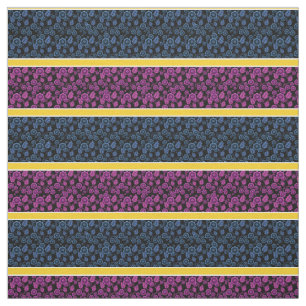 Blue/pink floral-gold/white stripe - black fabric
