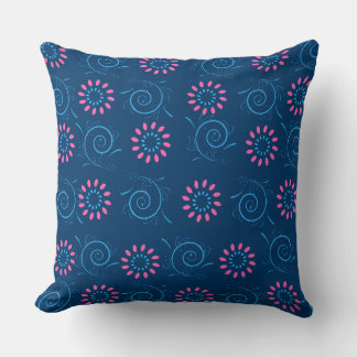 Blue Pink Floral Graphic Cushion