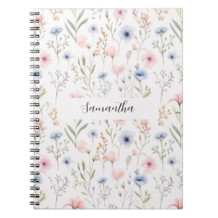 Blue Pink Floral Personalised  Notebook