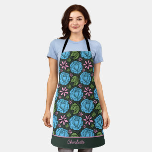 Blue pink floral seamless pattern personalised  apron