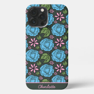 Blue pink floral seamless pattern personalised iPhone 13 pro max case
