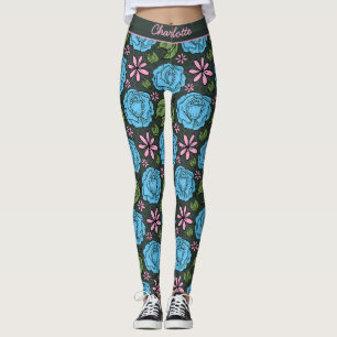 Blue pink floral seamless pattern personalised leggings