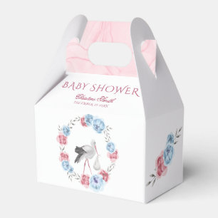 Blue Pink Floral Stork Winter Baby Shower Favour Box