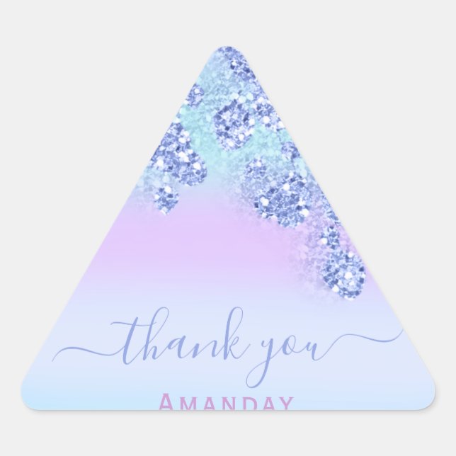 Blue Pink Floral  Triangle Glitter Bridal BIRTHDAY Sticker (Front)