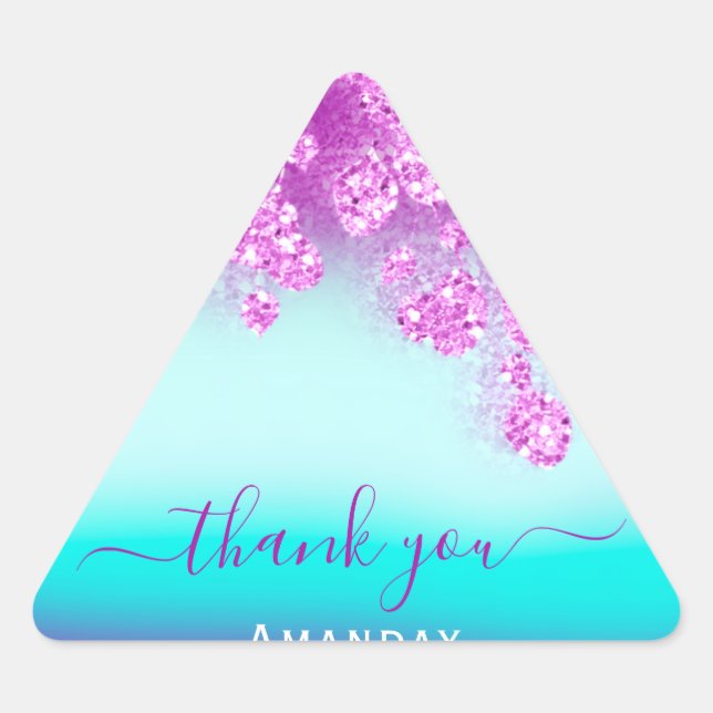 Blue Pink Floral  Triangle Glitter Bridal Sweet 16 Sticker (Front)