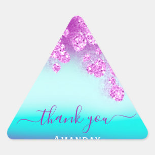 Blue Pink Floral  Triangle Glitter Bridal Sweet 16 Triangle Sticker