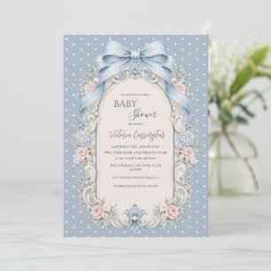 Blue Pink Floral Vintage Baby Shower Invitation