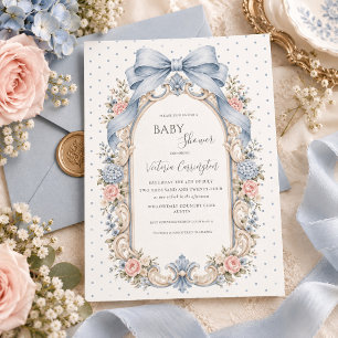 Blue Pink Floral Vintage Baby Shower Invitation