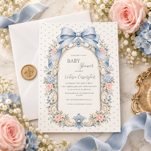 Blue Pink Floral Vintage Baby Shower Invitation