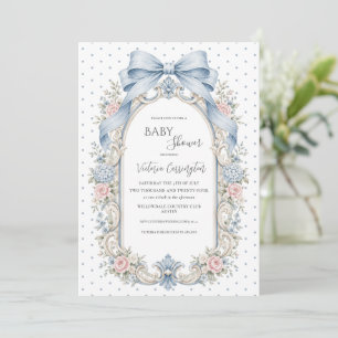 Blue Pink Floral Vintage Baby Shower Invitation