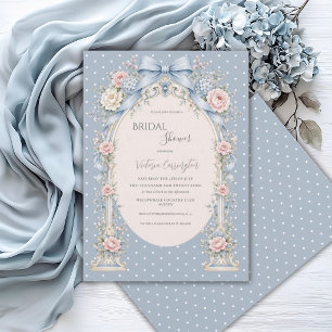 Blue Pink Floral Vintage Gazebo Bridal Shower Invitation