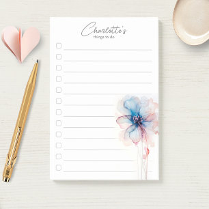 Blue pink Flower Personalized To-Do List Post-it Notes