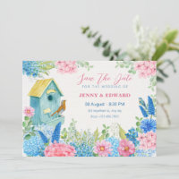 Blue pink flowers bird wedding