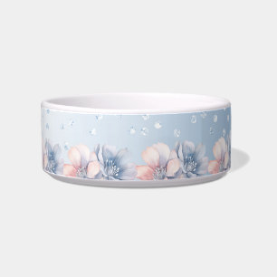 Blue Pink Flowers Ceramic Pet Bowl