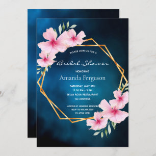 Blue pink flowers geometric Bridal Shower Invitation