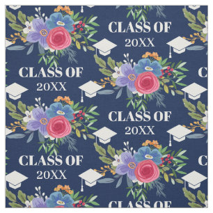 Blue Pink Flowers Graduation Class of Pattern Fabric