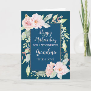 Blue Pink Flowers Grandma Happy Mother's Card