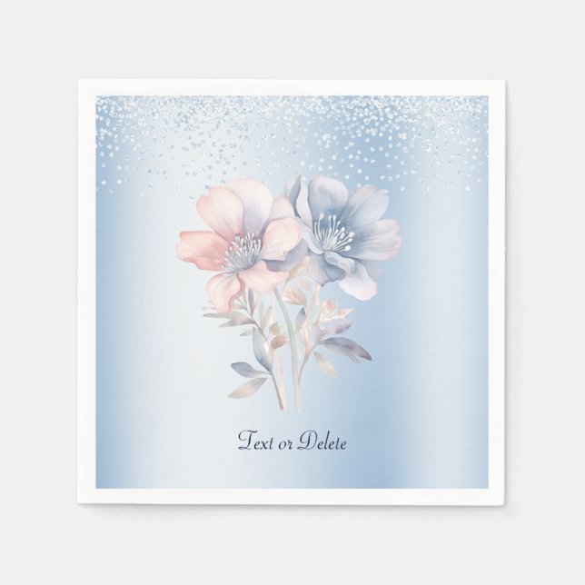 Blue Pink Flowers Napkins (Front)