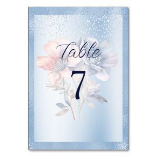 Blue Pink Flowers Table Number
