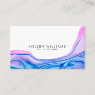 Blue & pink flowing geode ink design business card