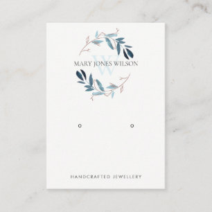 BLUE PINK FOLIAGE MONOGRAM EARRING DISPLAY LOGO BUSINESS CARD