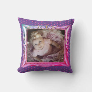 Blue & Pink Frame Pink Dots Purple Baby Photo DIY Cushion