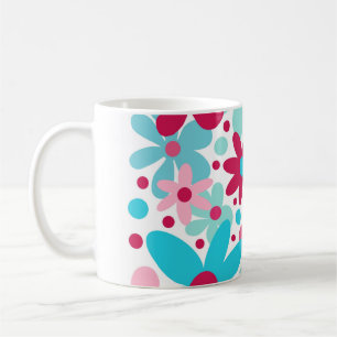 Blue & pink funky flowers coffee mug