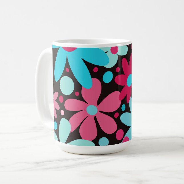 Blue & pink funky flowers  coffee mug (Front Left)