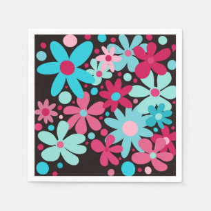 Blue & pink funky flowers napkin