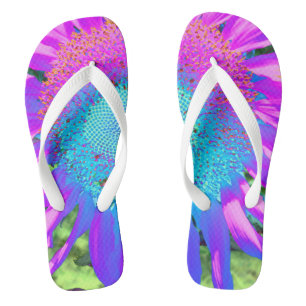 Blue pink funky retro sunflower photo jandals