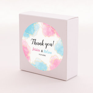 Blue pink gender reveal party round stickers