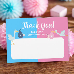 Blue Pink Gender Reveal Party Thank You Card