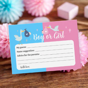 Blue Pink Gender Reveal Predictions & Advice Game Card