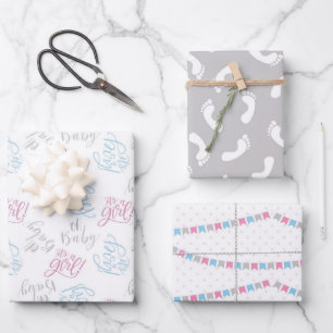 Blue Pink Gender Reveal Wrapping Paper Sheets