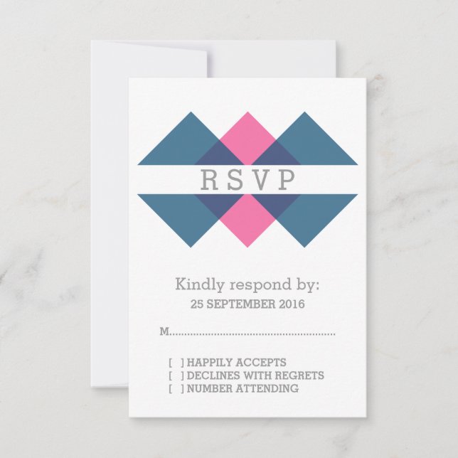 Blue Pink Geometric Triad RSVP Card (Front)