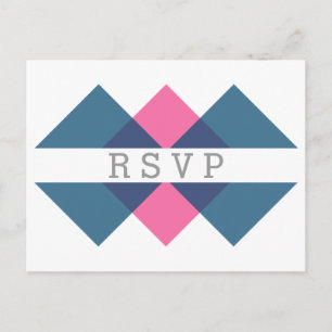 Blue Pink Geometric Triad RSVP Postcard