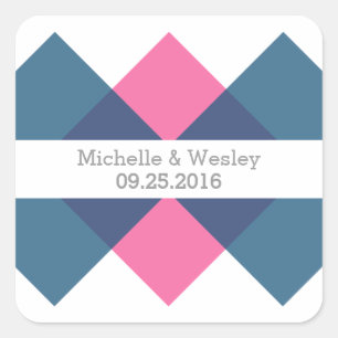 Blue Pink Geometric Triad Wedding Stickers