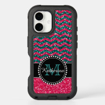 Blue & Pink Glitter Chevron Personalised Defender